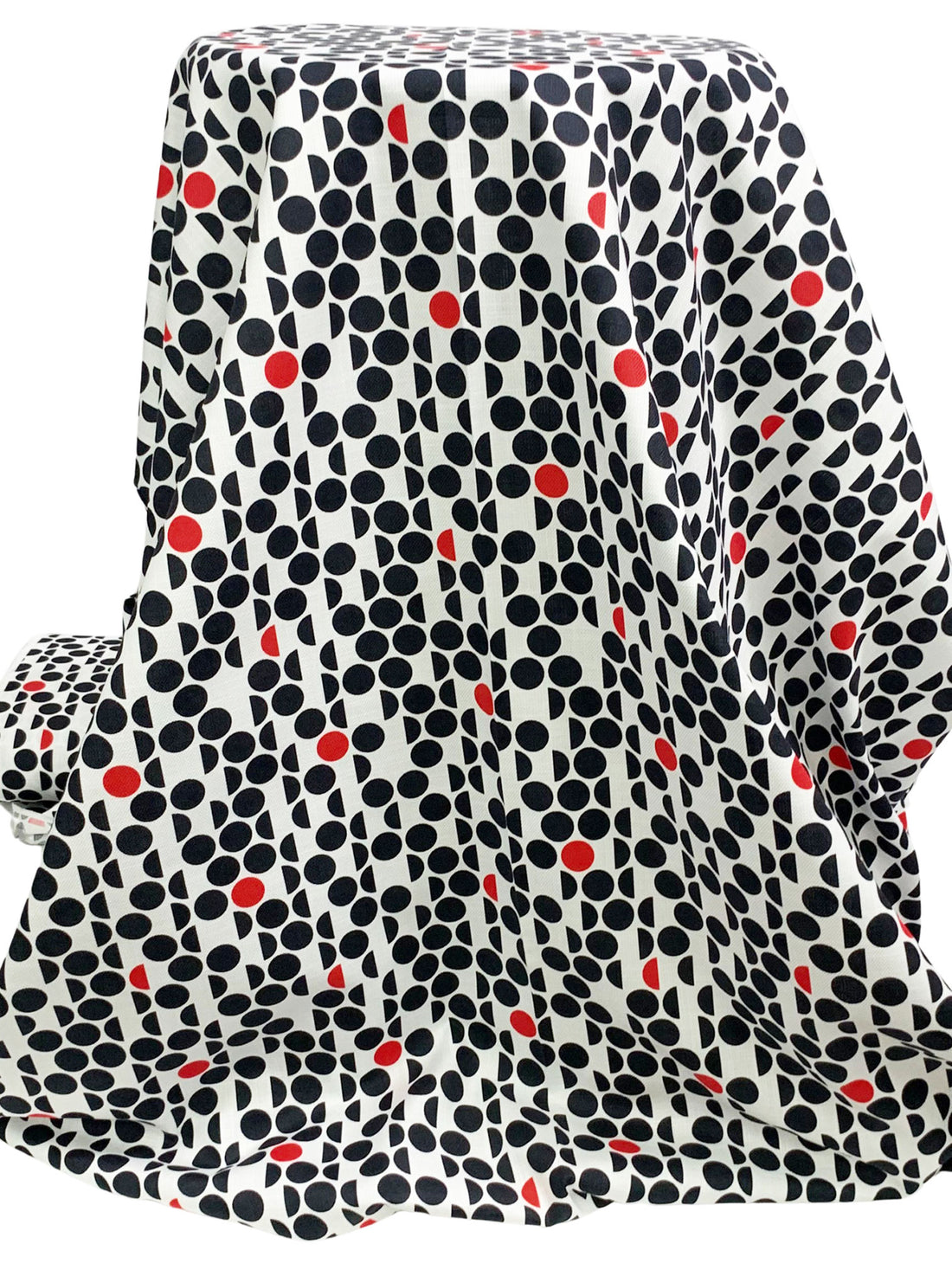 Eggshell/Muted Black/Red 100% Cotton Multi Split Dot Print Basketweave Weave Shirting 57W