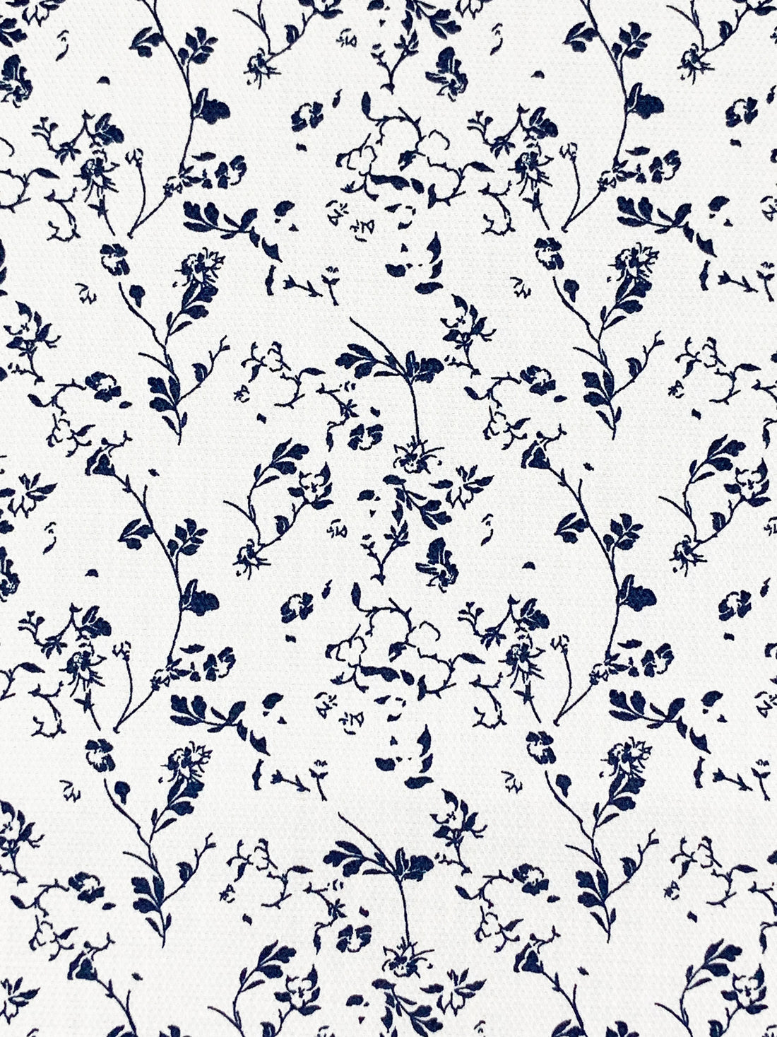 White/Navy 100% Cotton Floral Branches Print Diamond Weave Shirting 61W