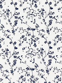 White/Navy 100% Cotton Floral Branches Print Diamond Weave Shirting 61W