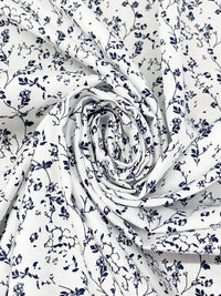 White/Navy 100% Cotton Floral Branches Print Diamond Weave Shirting 61W
