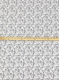 White/Navy 100% Cotton Floral Branches Print Diamond Weave Shirting 61W