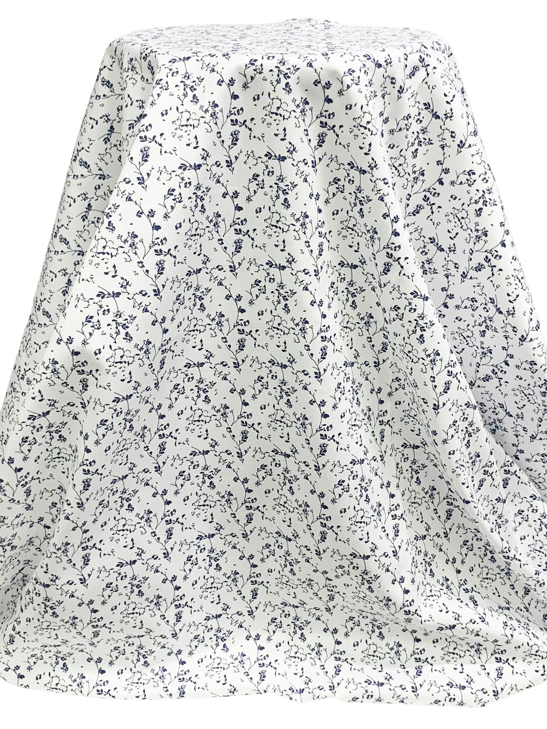 White/Navy 100% Cotton Floral Branches Print Diamond Weave Shirting 61W