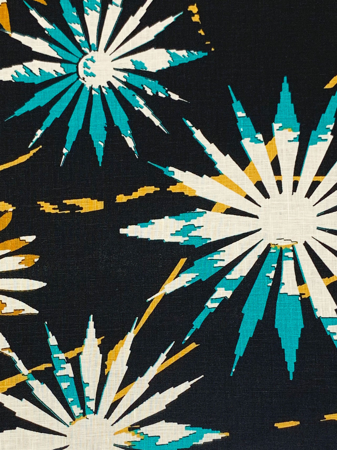 Muted Cool Black/Harvest Gold/Laguna Blue/Multi 100% Linen Abstract Floral Print Shirt Weight Woven 52W