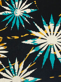 Muted Cool Black/Harvest Gold/Laguna Blue/Multi 100% Linen Abstract Floral Print Shirt Weight Woven 52W