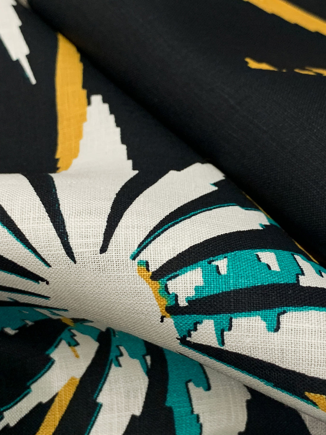 Muted Cool Black/Harvest Gold/Laguna Blue/Multi 100% Linen Abstract Floral Print Shirt Weight Woven 52W
