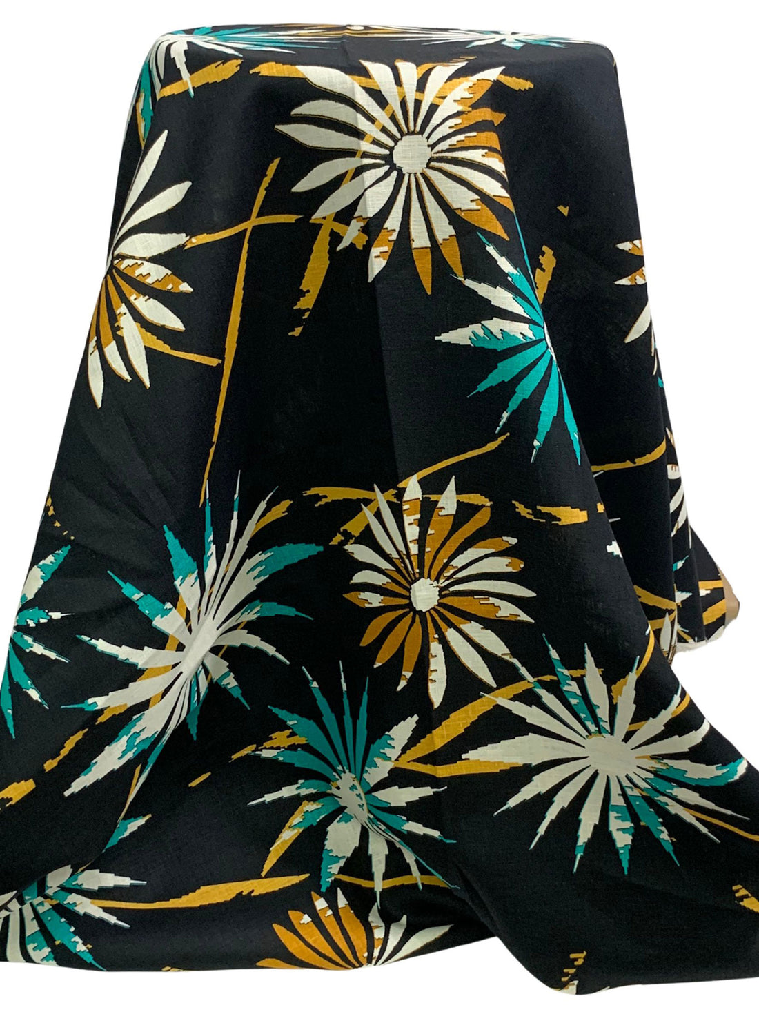 Muted Cool Black/Harvest Gold/Laguna Blue/Multi 100% Linen Abstract Floral Print Shirt Weight Woven 52W
