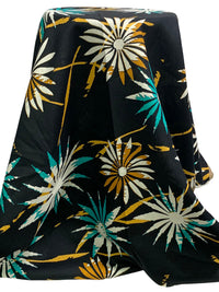 Muted Cool Black/Harvest Gold/Laguna Blue/Multi 100% Linen Abstract Floral Print Shirt Weight Woven 52W