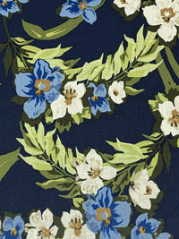 Navy Blue/Pomelo Olive/Alabaster/Multi 100% Linen Floral Print Shirt Weight Woven 60W