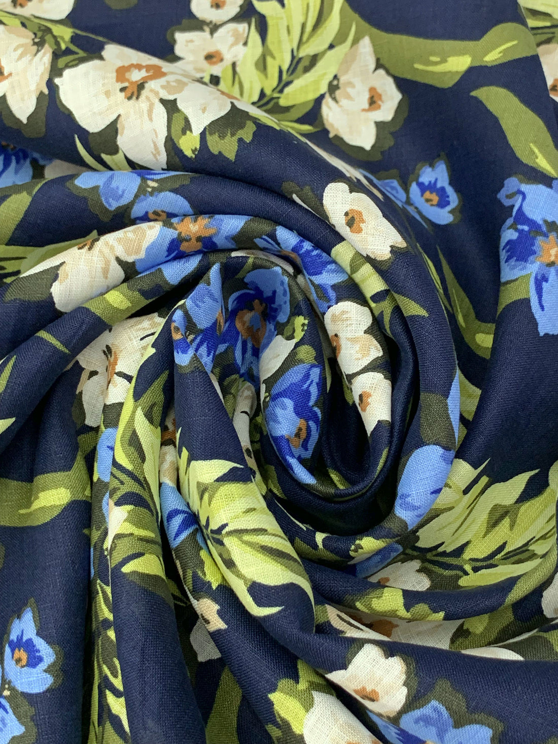 Navy Blue/Pomelo Olive/Alabaster/Multi 100% Linen Floral Print Shirt Weight Woven 60W