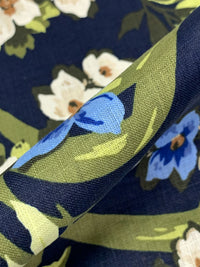 Navy Blue/Pomelo Olive/Alabaster/Multi 100% Linen Floral Print Shirt Weight Woven 60W