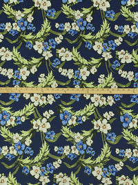 Navy Blue/Pomelo Olive/Alabaster/Multi 100% Linen Floral Print Shirt Weight Woven 60W