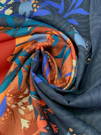 Prussian Blue/Tarnished Copper/Honeyglow/Multi 100% Linen Single Border Reverie Wildlife Print Shirt Weight Woven 53W
