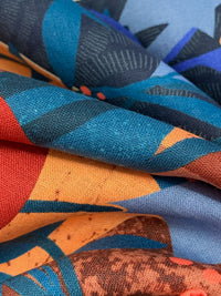 Prussian Blue/Tarnished Copper/Honeyglow/Multi 100% Linen Single Border Reverie Wildlife Print Shirt Weight Woven 53W