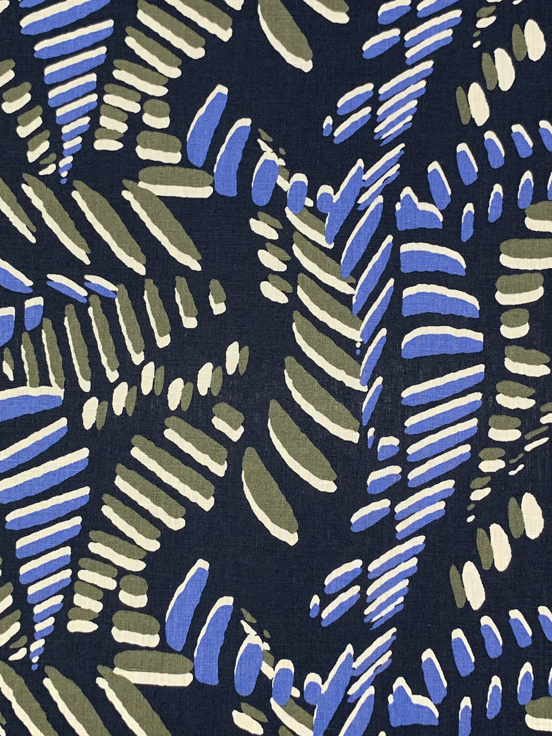 Dark Navy/Old Bamboo/True Blue 100% Linen Abstract Dashes Print Shirt Weight Woven 52W