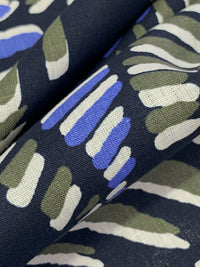 Dark Navy/Old Bamboo/True Blue 100% Linen Abstract Dashes Print Shirt Weight Woven 52W