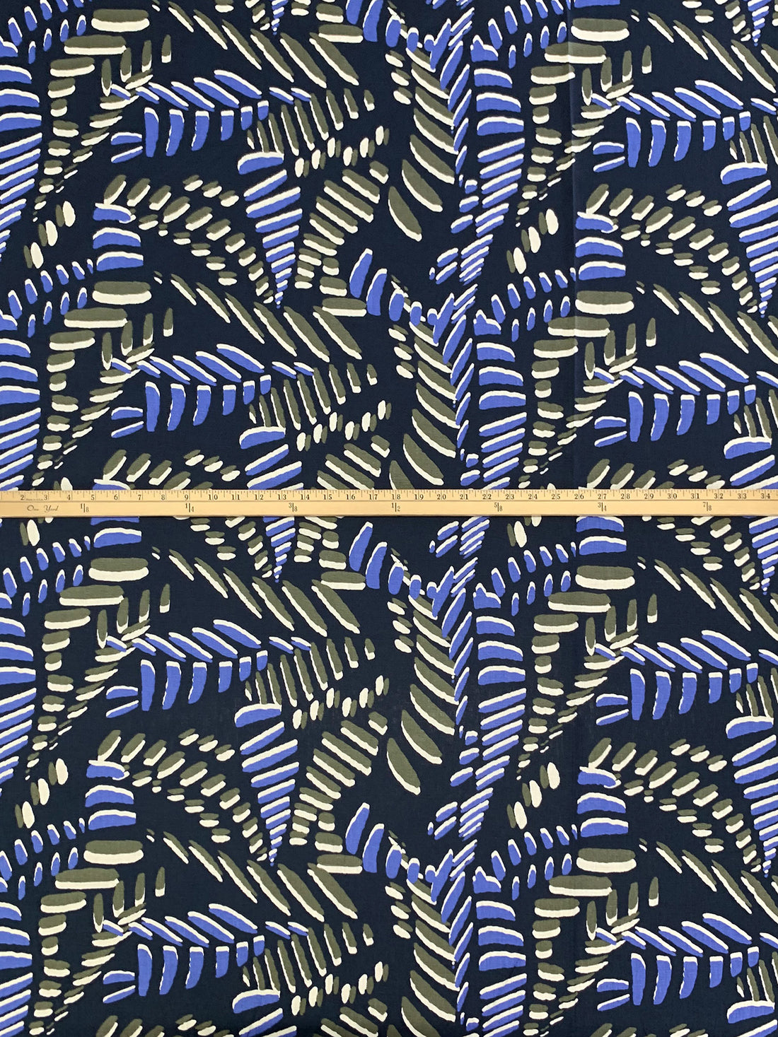 Dark Navy/Old Bamboo/True Blue 100% Linen Abstract Dashes Print Shirt Weight Woven 52W