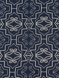 Dark Imperial Blue/Off-White 100% Linen Geometric Medallion Print Shirt Weight Woven 51W