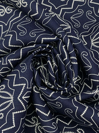Dark Imperial Blue/Off-White 100% Linen Geometric Medallion Print Shirt Weight Woven 51W