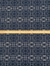 Dark Imperial Blue/Off-White 100% Linen Geometric Medallion Print Shirt Weight Woven 51W