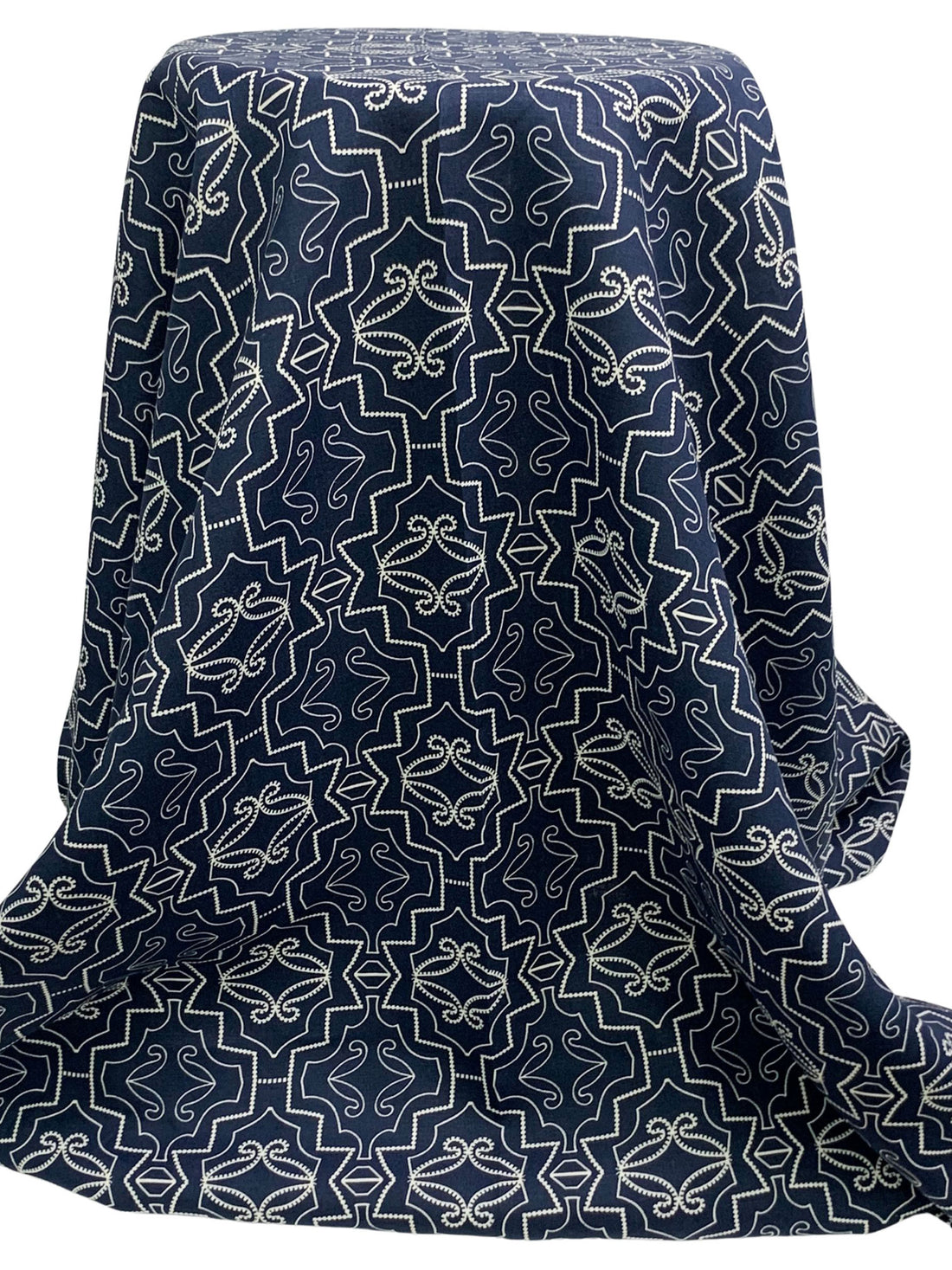 Dark Imperial Blue/Off-White 100% Linen Geometric Medallion Print Shirt Weight Woven 51W