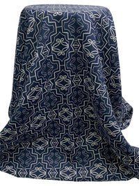 Dark Imperial Blue/Off-White 100% Linen Geometric Medallion Print Shirt Weight Woven 51W