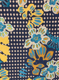 SOLD BY THE PANEL ONLY - Prussian Blue/Goldenrod/Multi 100% Linen Stylized Folk Floral Dot Print Shirt Weight Woven 52W