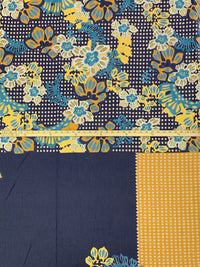 SOLD BY THE PANEL ONLY - Prussian Blue/Goldenrod/Multi 100% Linen Stylized Folk Floral Dot Print Shirt Weight Woven 52W