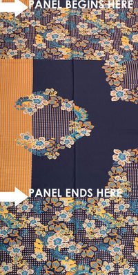 SOLD BY THE PANEL ONLY - Prussian Blue/Goldenrod/Multi 100% Linen Stylized Folk Floral Dot Print Shirt Weight Woven 52W