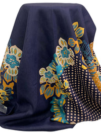 SOLD BY THE PANEL ONLY - Prussian Blue/Goldenrod/Multi 100% Linen Stylized Folk Floral Dot Print Shirt Weight Woven 52W