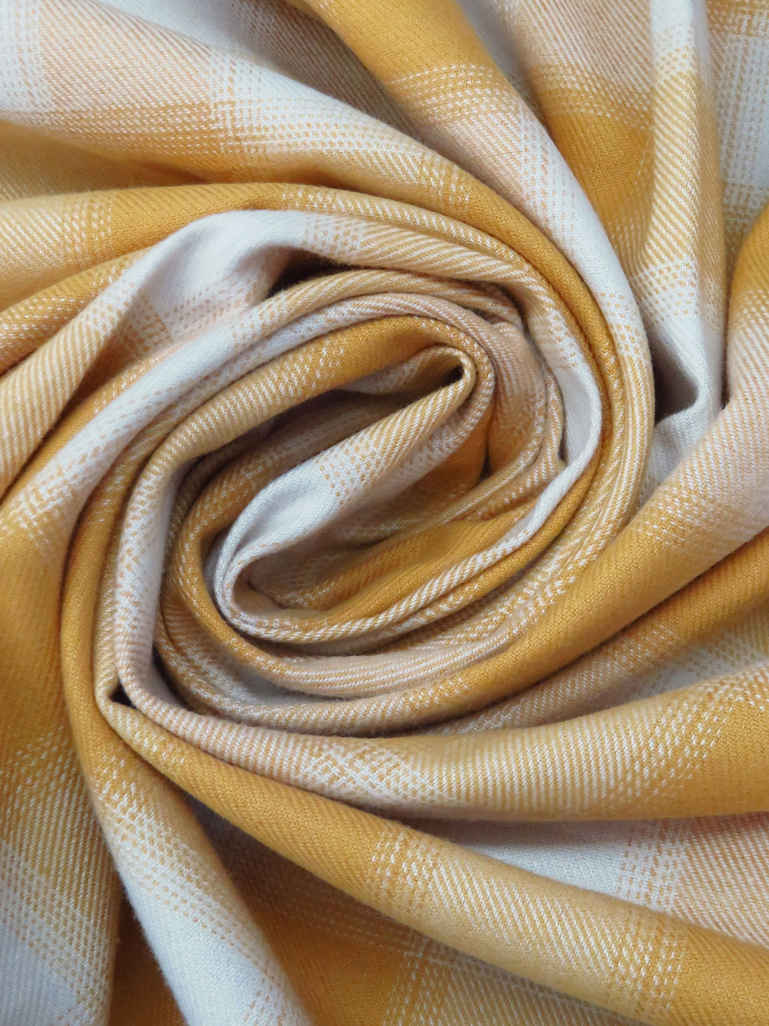 Muted Marigold/Off-White 100% Cotton Plaid Weave Flannel Shirting 57W