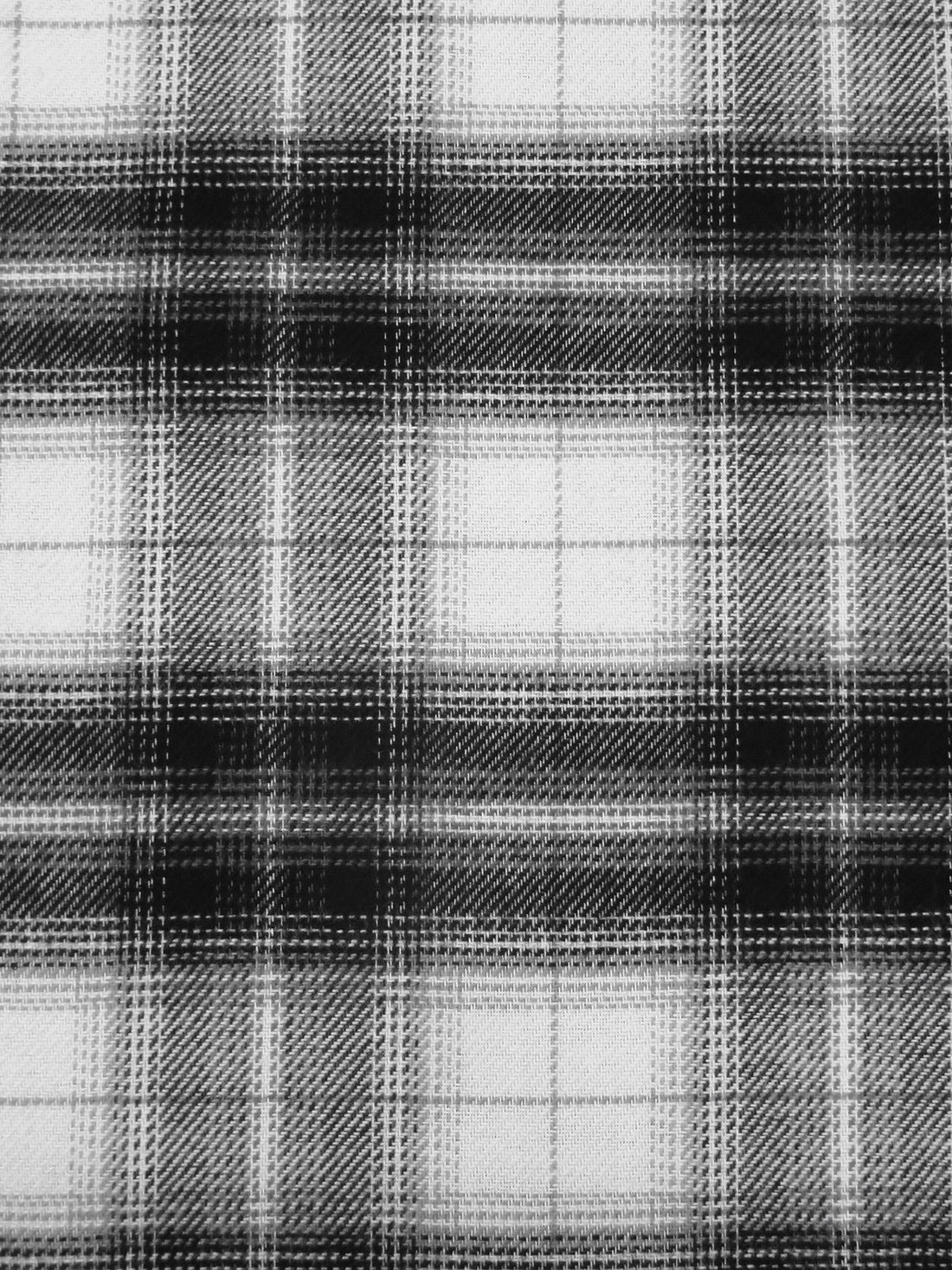 White/Black/Mid Gray 100% Cotton Plaid Weave Flannel Shirting 57W