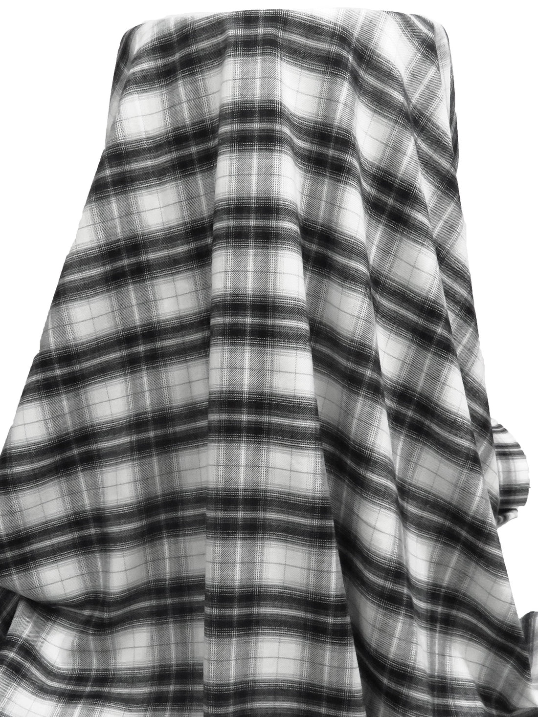 White/Black/Mid Gray 100% Cotton Plaid Weave Flannel Shirting 57W