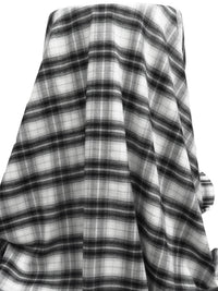 White/Black/Mid Gray 100% Cotton Plaid Weave Flannel Shirting 57W