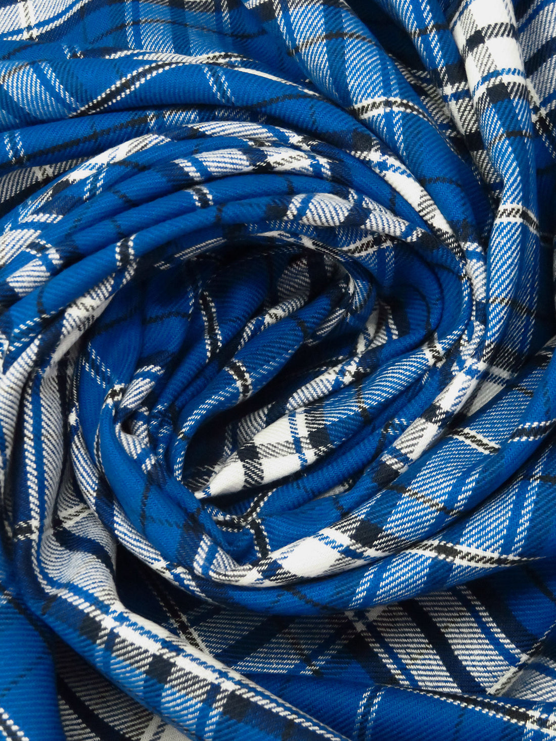 Dark Blue/White/Midnight Navy 100% Cotton Plaid Weave Flannel Shirting 56W
