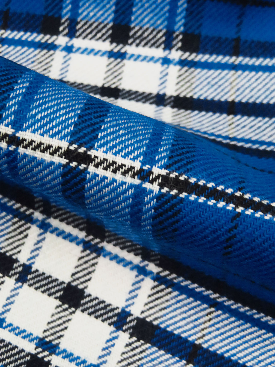 Dark Blue/White/Midnight Navy 100% Cotton Plaid Weave Flannel Shirting 56W