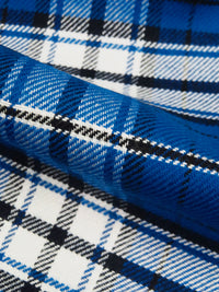 Dark Blue/White/Midnight Navy 100% Cotton Plaid Weave Flannel Shirting 56W