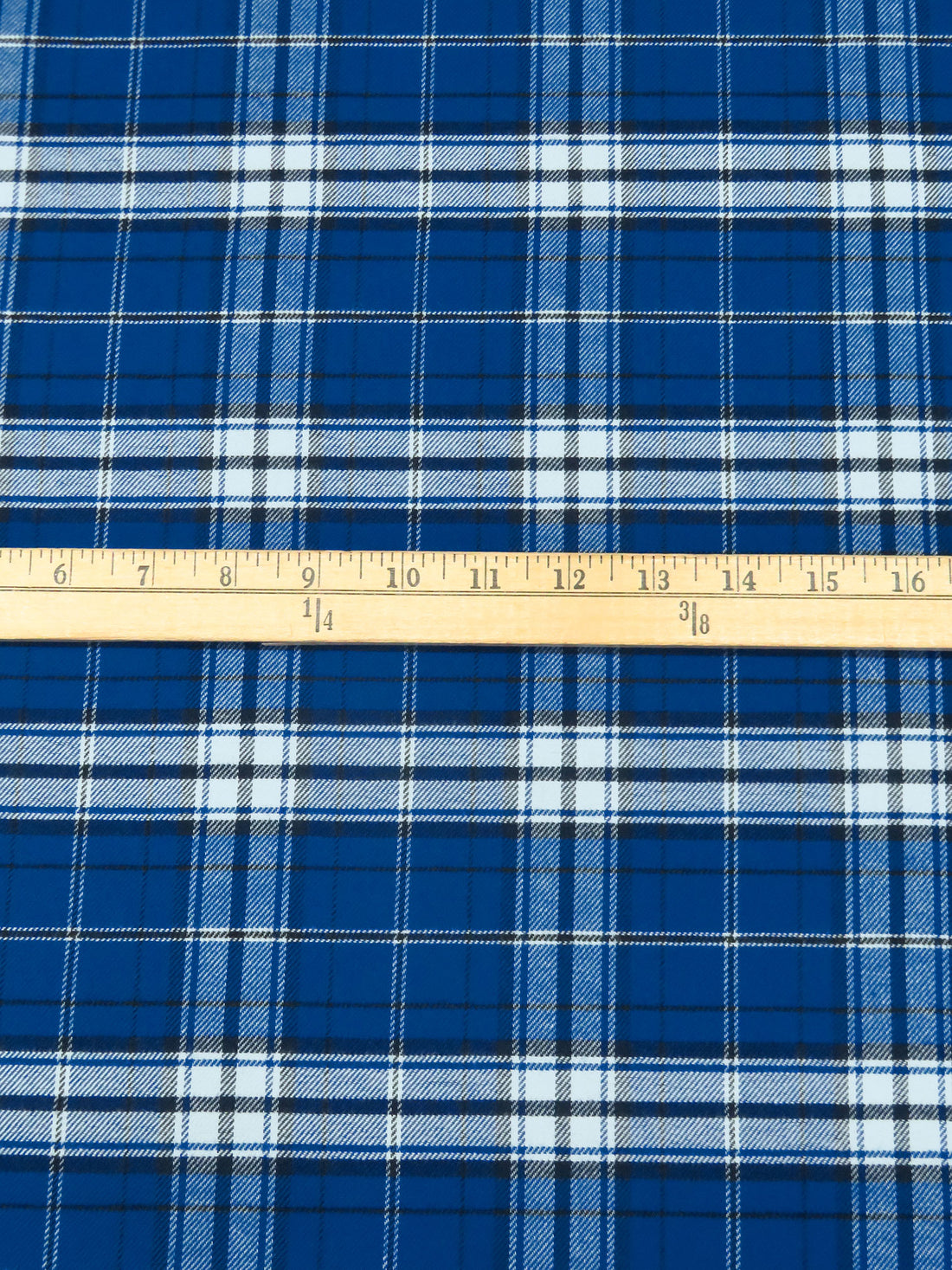 Dark Blue/White/Midnight Navy 100% Cotton Plaid Weave Flannel Shirting 56W