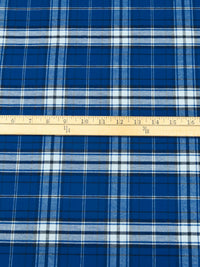 Dark Blue/White/Midnight Navy 100% Cotton Plaid Weave Flannel Shirting 56W