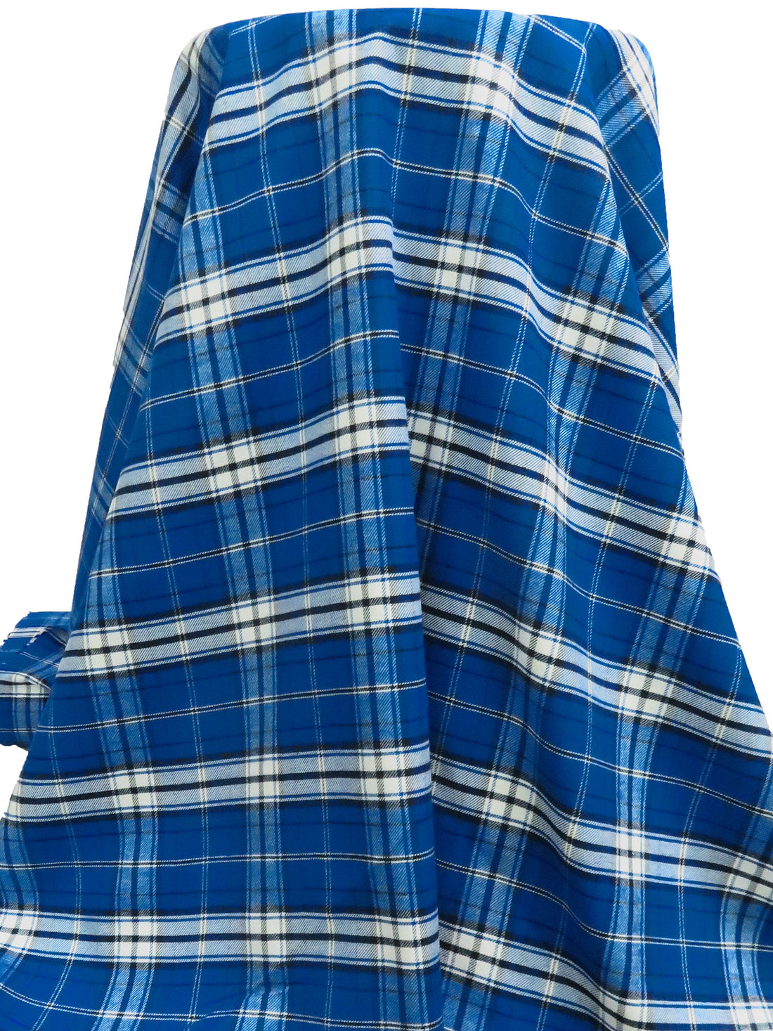 Dark Blue/White/Midnight Navy 100% Cotton Plaid Weave Flannel Shirting 56W