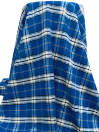 Dark Blue/White/Midnight Navy 100% Cotton Plaid Weave Flannel Shirting 56W