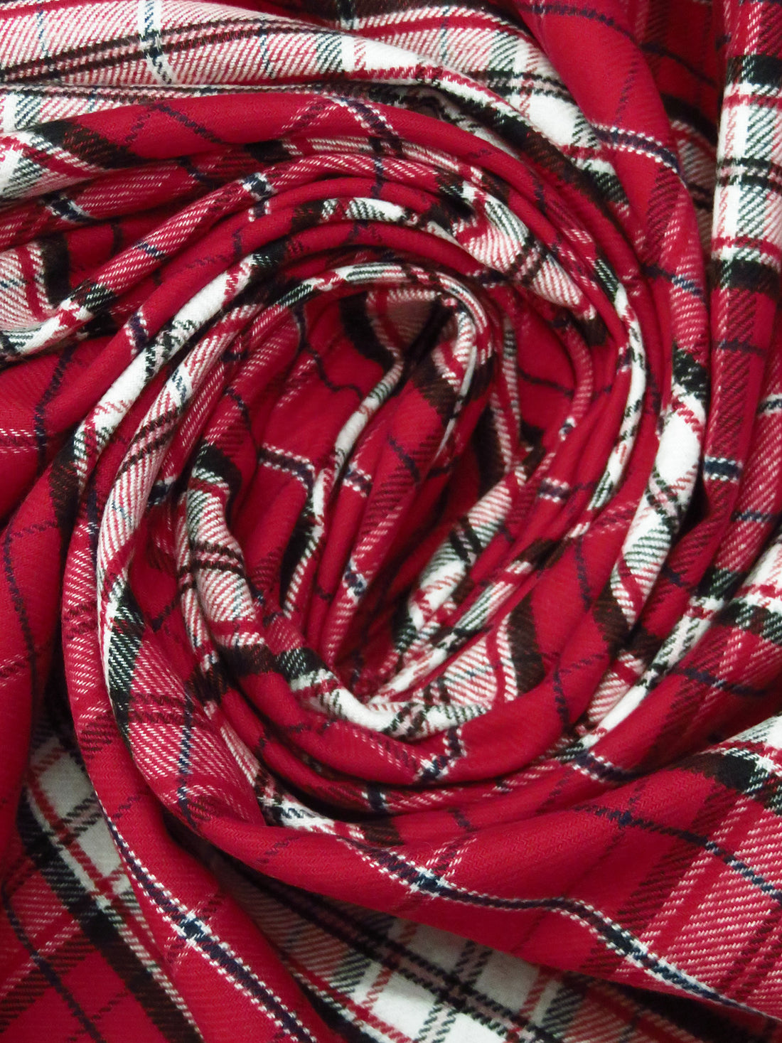 Cardinal Red/White/Black 100% Cotton Plaid Weave Flannel Shirting 56W