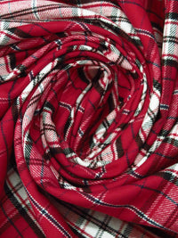 Cardinal Red/White/Black 100% Cotton Plaid Weave Flannel Shirting 56W