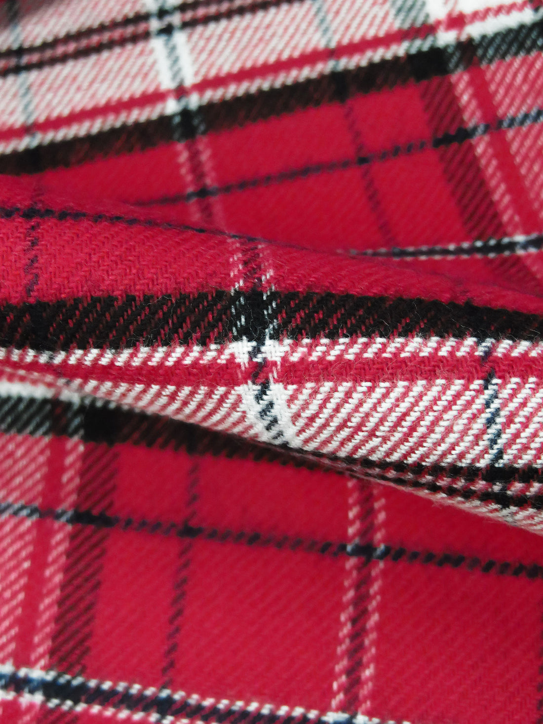 Cardinal Red/White/Black 100% Cotton Plaid Weave Flannel Shirting 56W