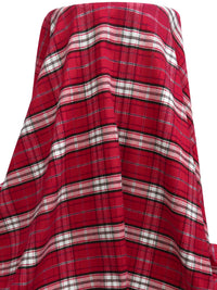Cardinal Red/White/Black 100% Cotton Plaid Weave Flannel Shirting 56W