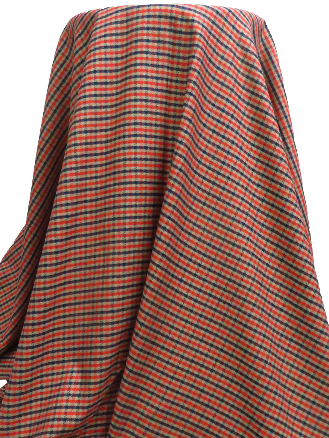 Vermilion/Grullo/Midnight Navy 100% Cotton Plaid Weave Flannel Shirting 57W