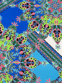 Sky Blue/Green Apple/White/Multi Polyester/Lycra Abstract Print ITY Knit - Famous Dress Designer - 66W