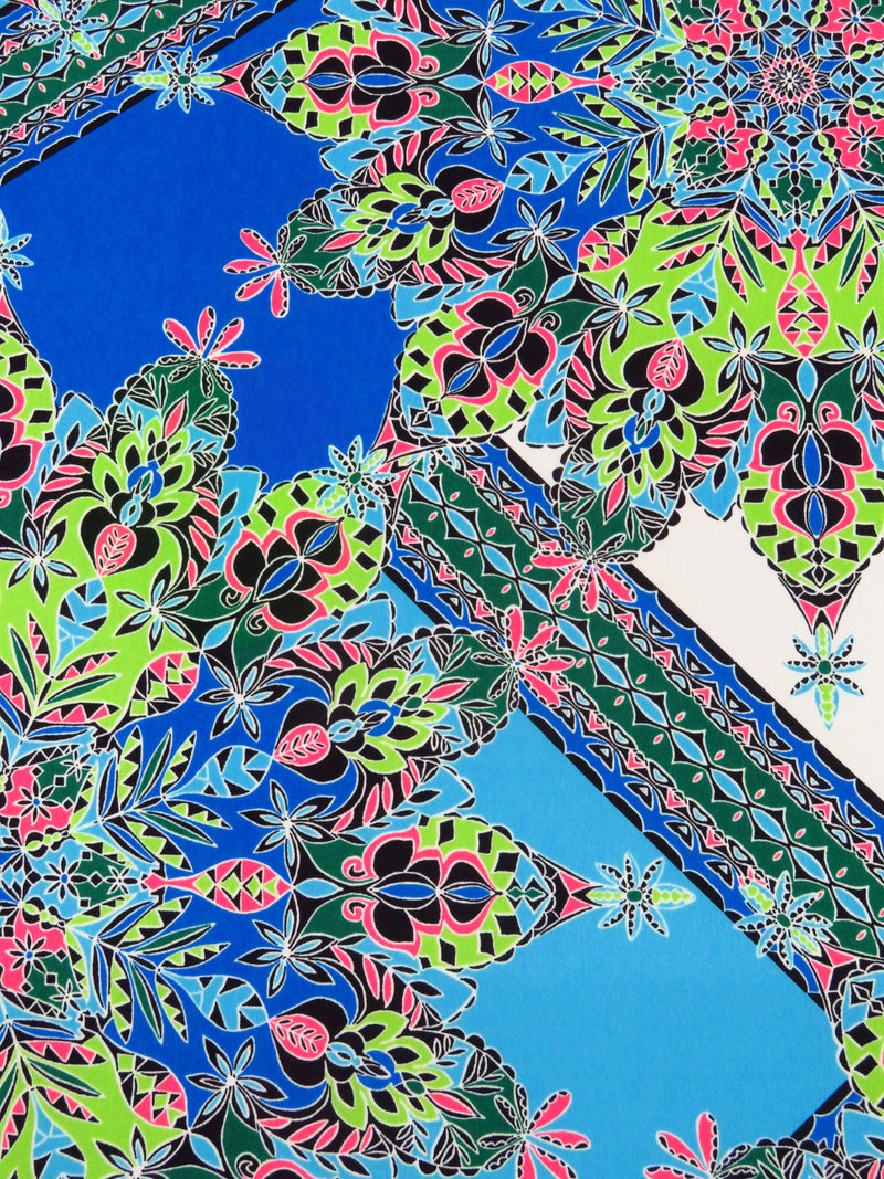 Sky Blue/Green Apple/White/Multi Polyester/Lycra Abstract Print ITY Knit - Famous Dress Designer - 66W