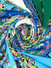 Sky Blue/Green Apple/White/Multi Polyester/Lycra Abstract Print ITY Knit - Famous Dress Designer - 66W