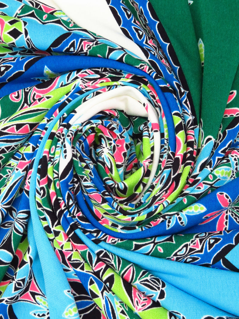Sky Blue/Green Apple/White/Multi Polyester/Lycra Abstract Print ITY Knit - Famous Dress Designer - 66W