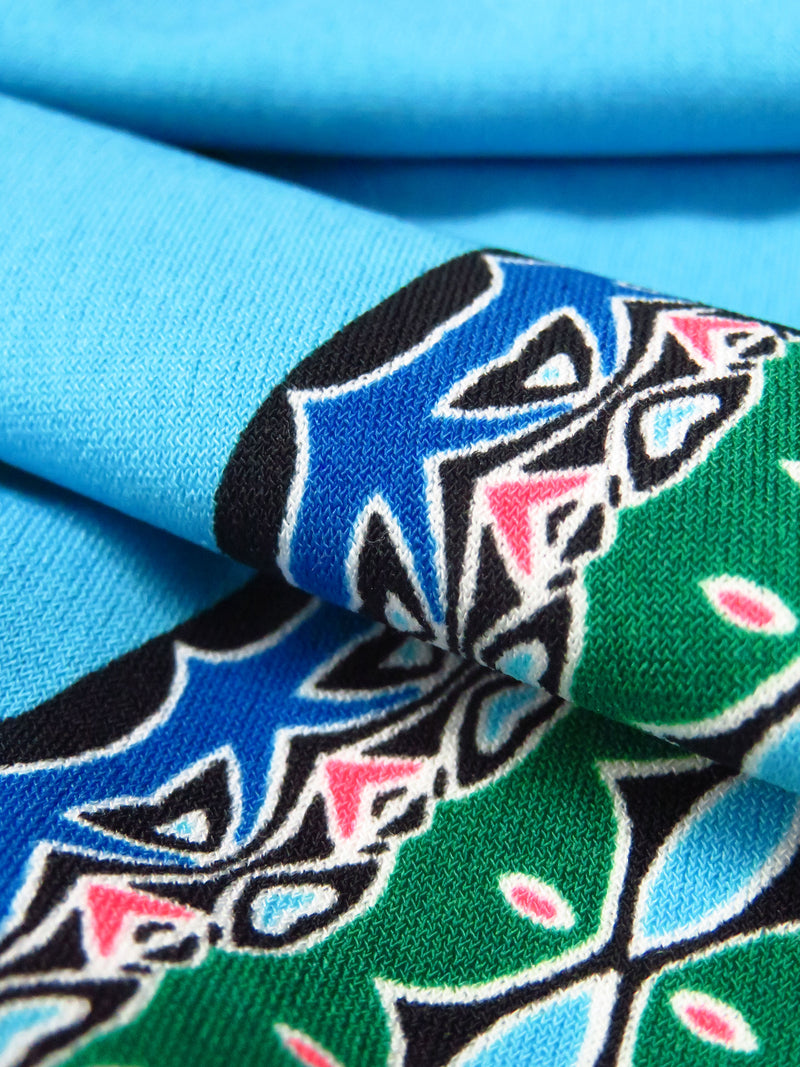 Sky Blue/Green Apple/White/Multi Polyester/Lycra Abstract Print ITY Knit - Famous Dress Designer - 66W